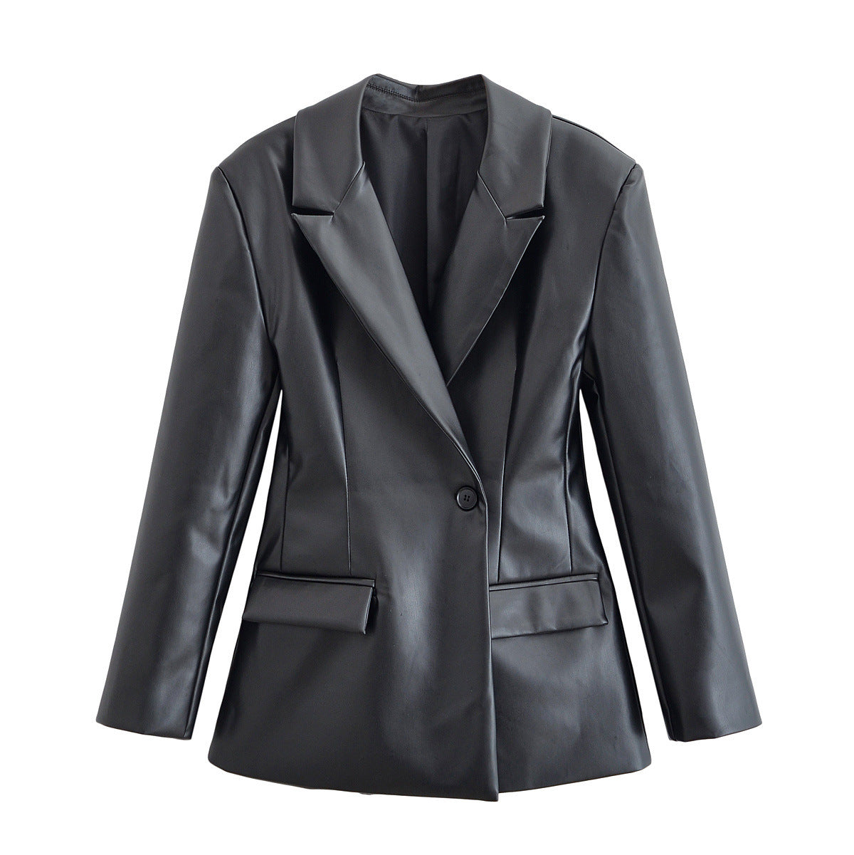 Lux | Faux Leather Blazer Black Tailored Fitted