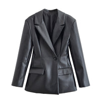 Lux | Faux Leather Blazer Black Tailored Fitted