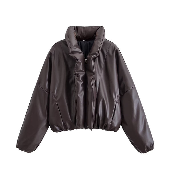 Aria | Cropped Puffer Jacket Brown Oversized