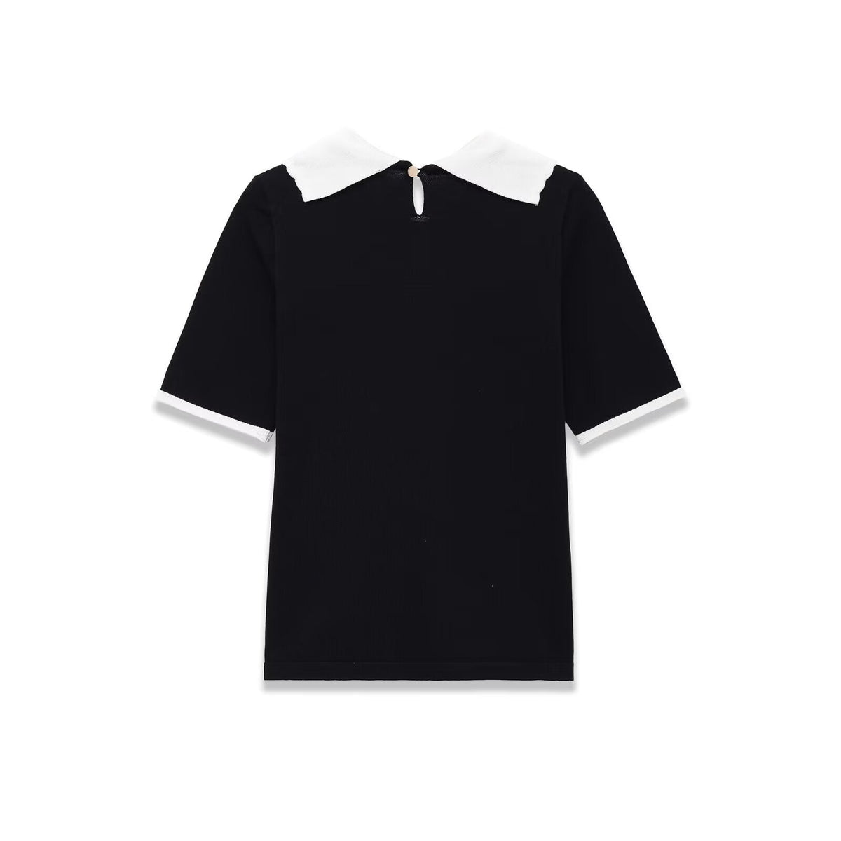 Ivy | Preppy Collar T Shirt Black White Short Sleeve