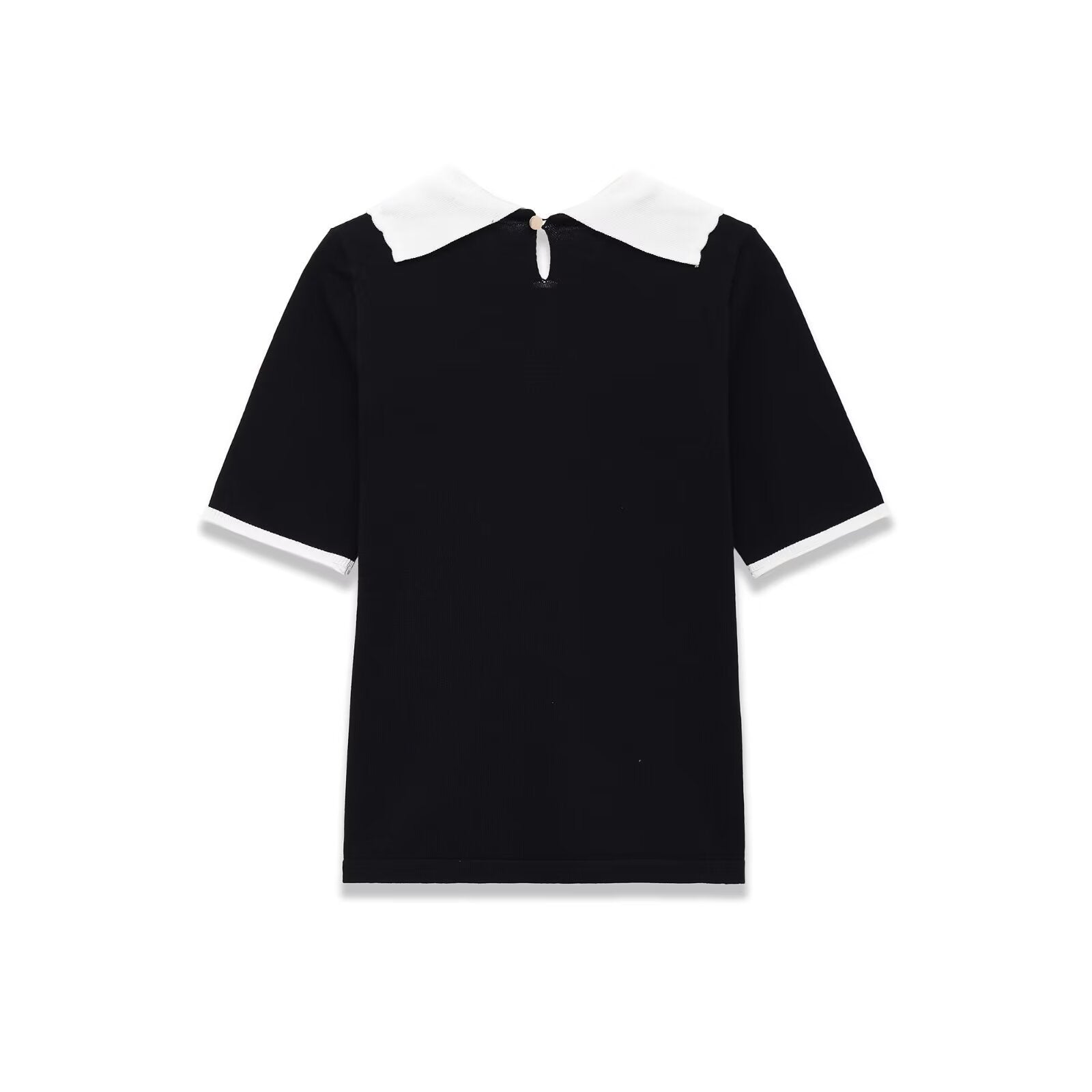 Ivy | Preppy Collar T Shirt Black White Short Sleeve