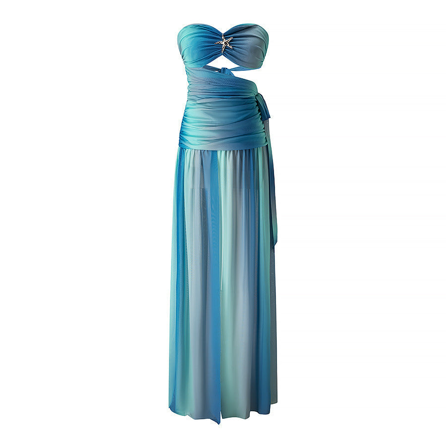 Vera | Formal Maxi Dress Light Blue Ruched Bandeau