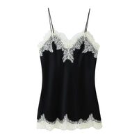 Alma | Lace Camisole Black Cream Trim Satin