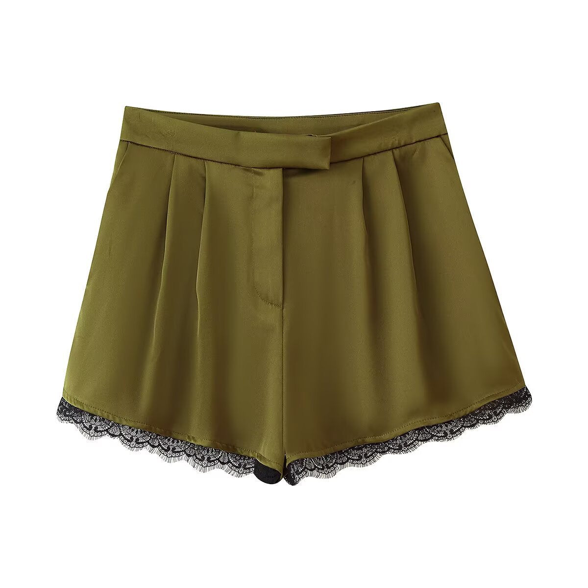 Lux | Pleated Shorts Olive Green Lace Trim