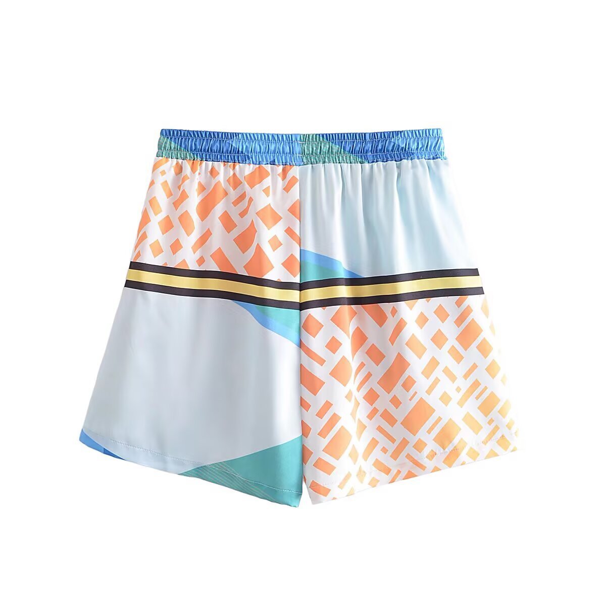 Vera | Color Block Patterned Shorts White Orange Blue