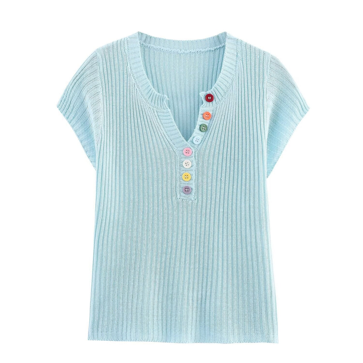 Vera | Ribbed Knit Top Black Colorful Buttons