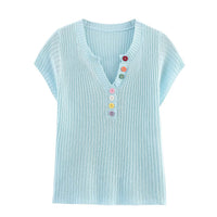 Vera | Ribbed Knit Top Black Colorful Buttons