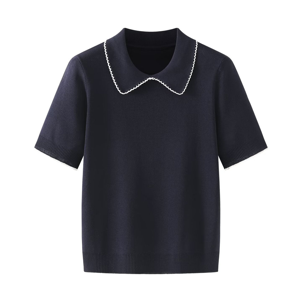Ada | Preppy Collared Knit Top Black Short Sleeve