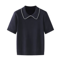 Ada | Preppy Collared Knit Top Black Short Sleeve