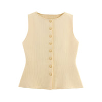 Vera | Ribbed Button Front Cardigan Cream Sleeveless