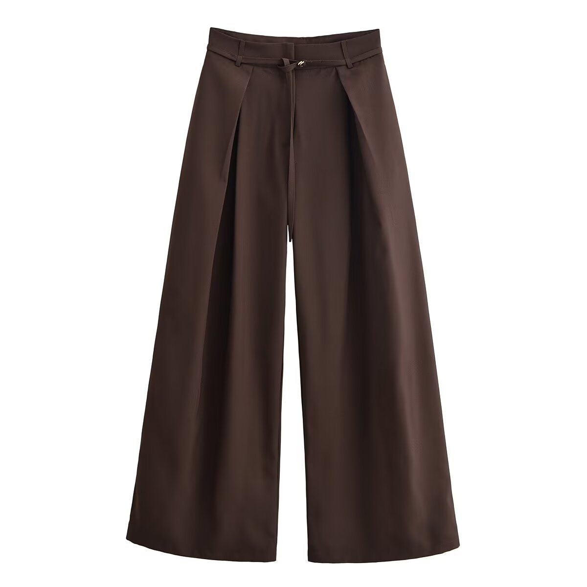 Vera | Wide Leg Palazzo Pants Brown Pleated Front Tie
