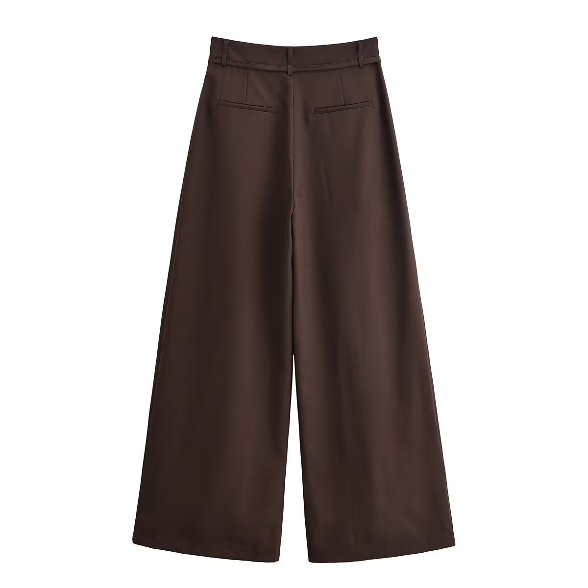 Vera | Wide Leg Palazzo Pants Brown Pleated Front Tie