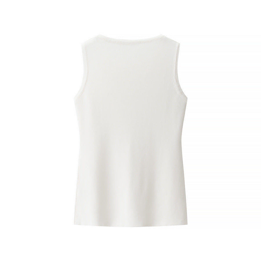 Viola | Knit Skirt Set Cream Button Front Vest Maxi