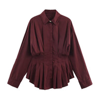 Vera | White Button Down Blouse Pleated Cinched Waist