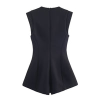 Rue | Black Jumpsuit Crystal Button Detail Sleeveless