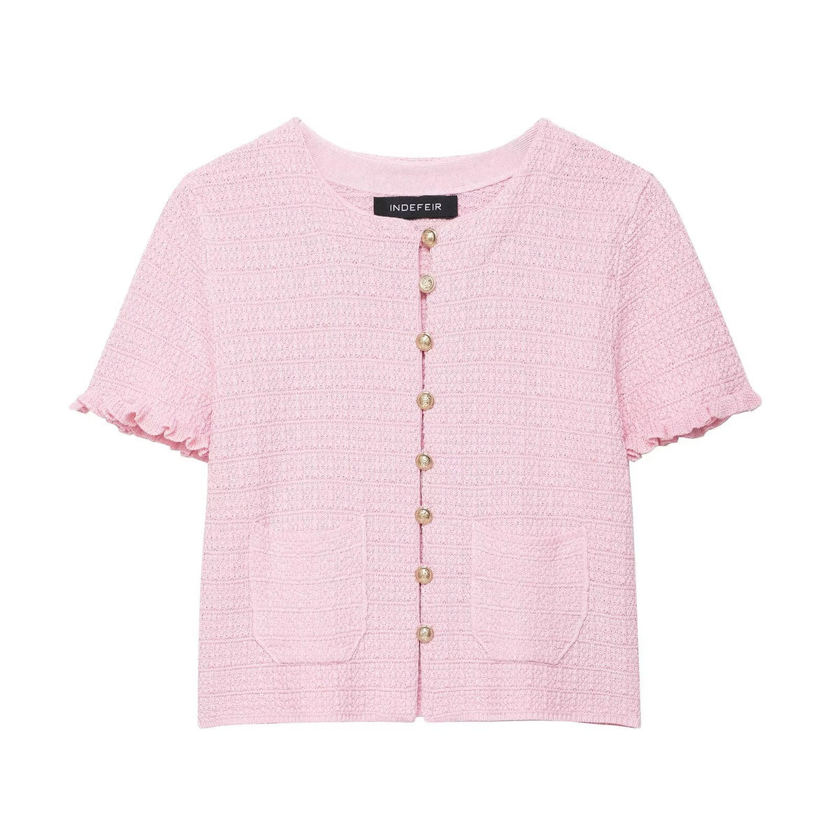 Thea | Short Sleeve Button Up Cardigan Cream Knit Pockets