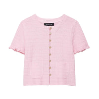 Thea | Short Sleeve Button Up Cardigan Cream Knit Pockets