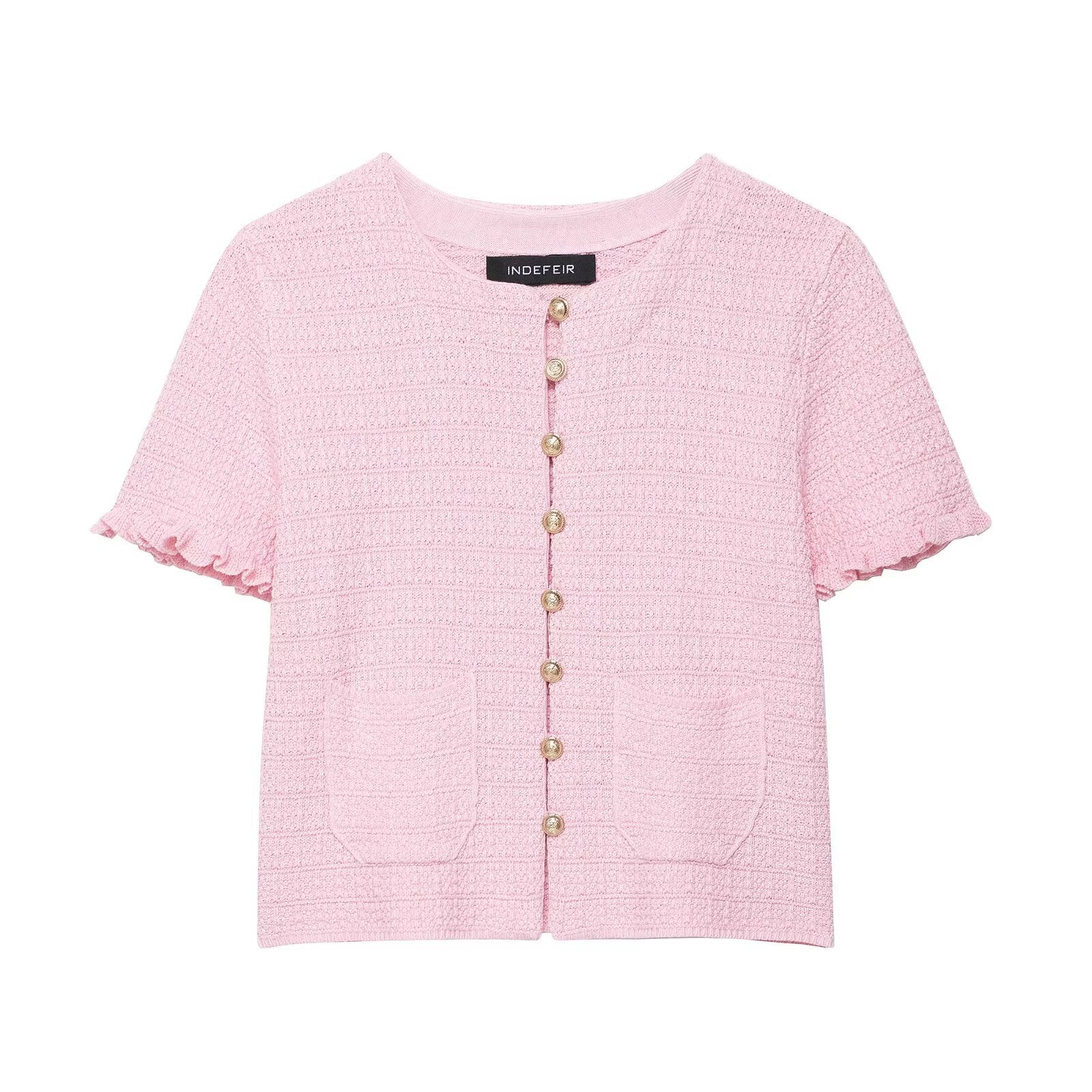 Thea | Short Sleeve Button Up Cardigan Cream Knit Pockets