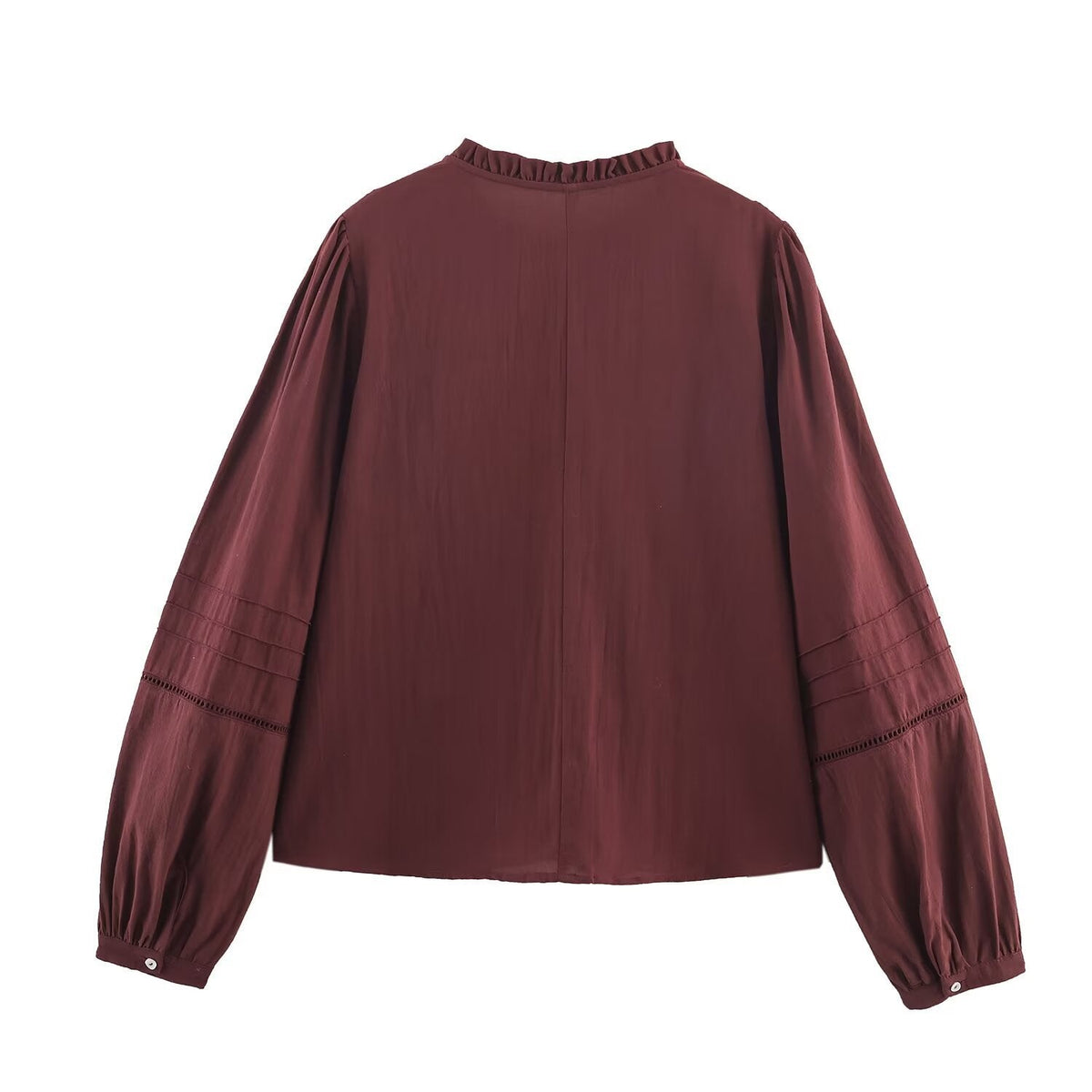 Fleur | Puff Sleeve Embroidered Blouse Burgundy Button Up
