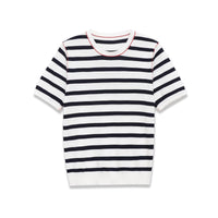 Neve | Striped T Shirt Cream Black Short Sleeve Crew Neck