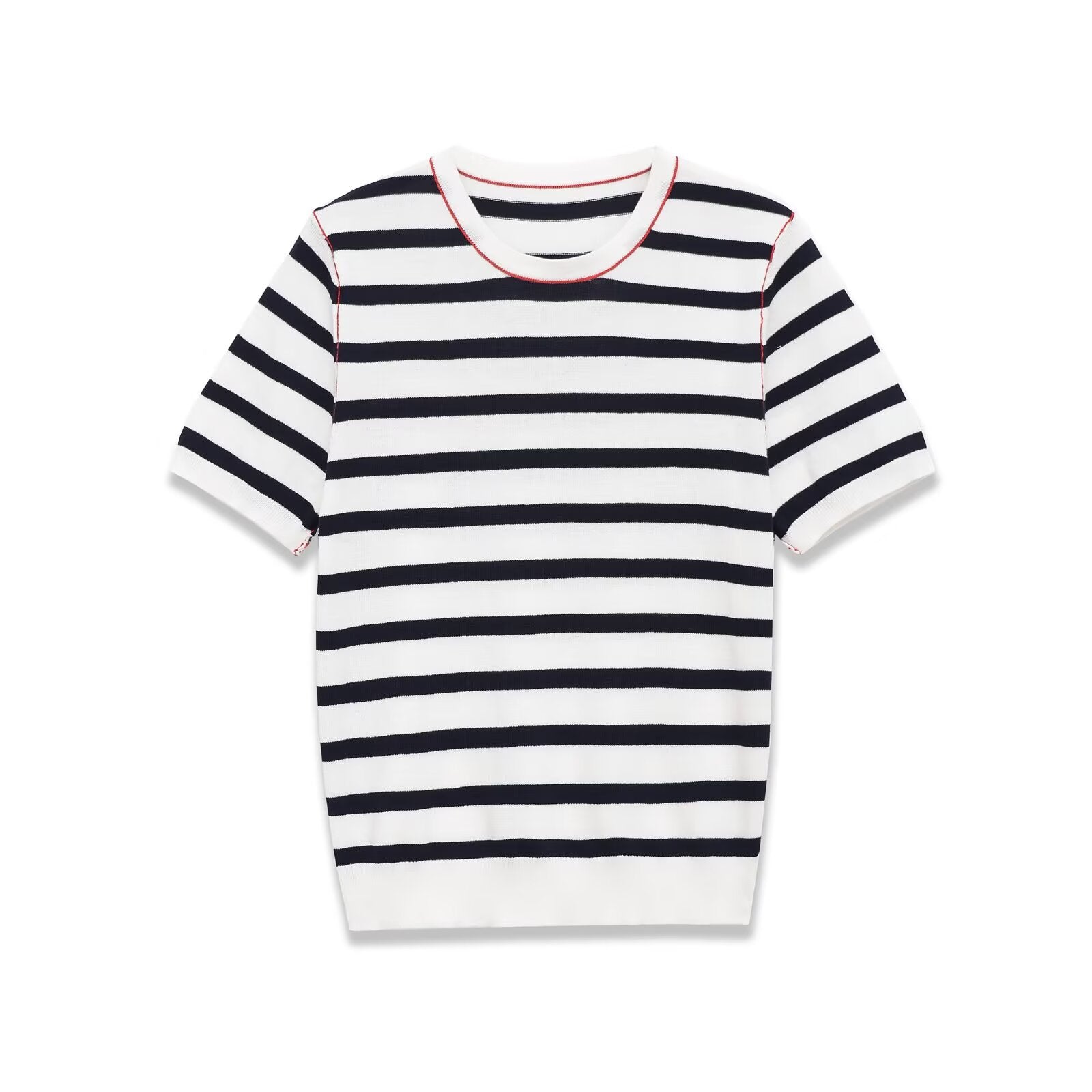 Neve | Striped T Shirt Cream Black Short Sleeve Crew Neck