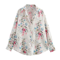 Fleur | Floral Button Down Shirt Cream Long Sleeve