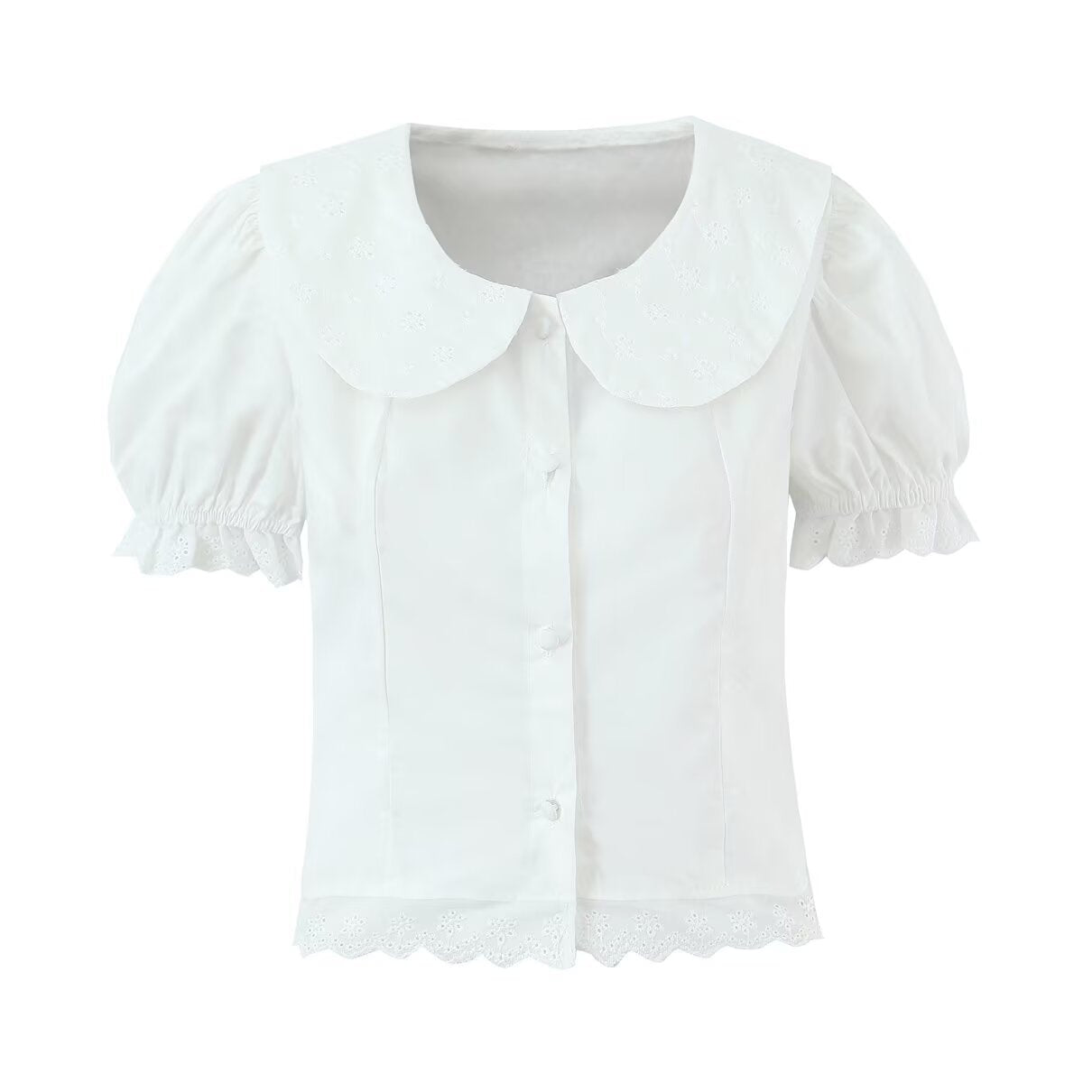 Neve | Puff Sleeve Button Up Blouse Pleated Skirt Set Cream