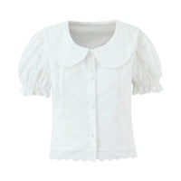 Neve | Puff Sleeve Button Up Blouse Pleated Skirt Set Cream