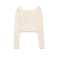 Alma | Cropped Crochet Top Cream Scalloped Long Sleeve