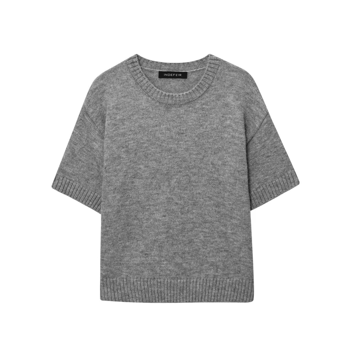 Thea | Short Sleeve Knit Sweater Gray Crew Neck