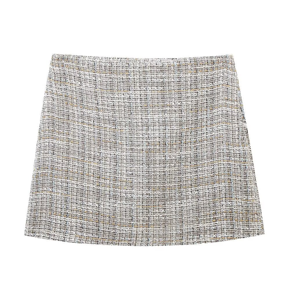Vera | Tweed Cropped Blazer Skirt Set Cream Button Front