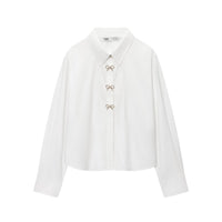 Cora | Coquette Bow Button Blouse White Long Sleeve