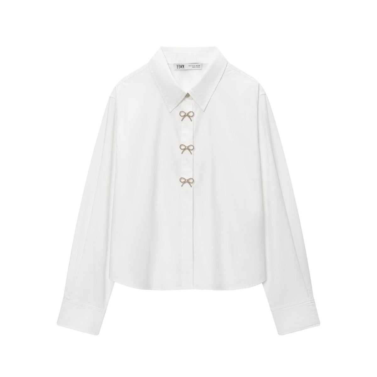 Cora | Coquette Bow Button Blouse White Long Sleeve