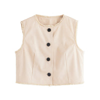 Neve | Sleeveless Button Up Sweater Vest Cream Frayed Edge