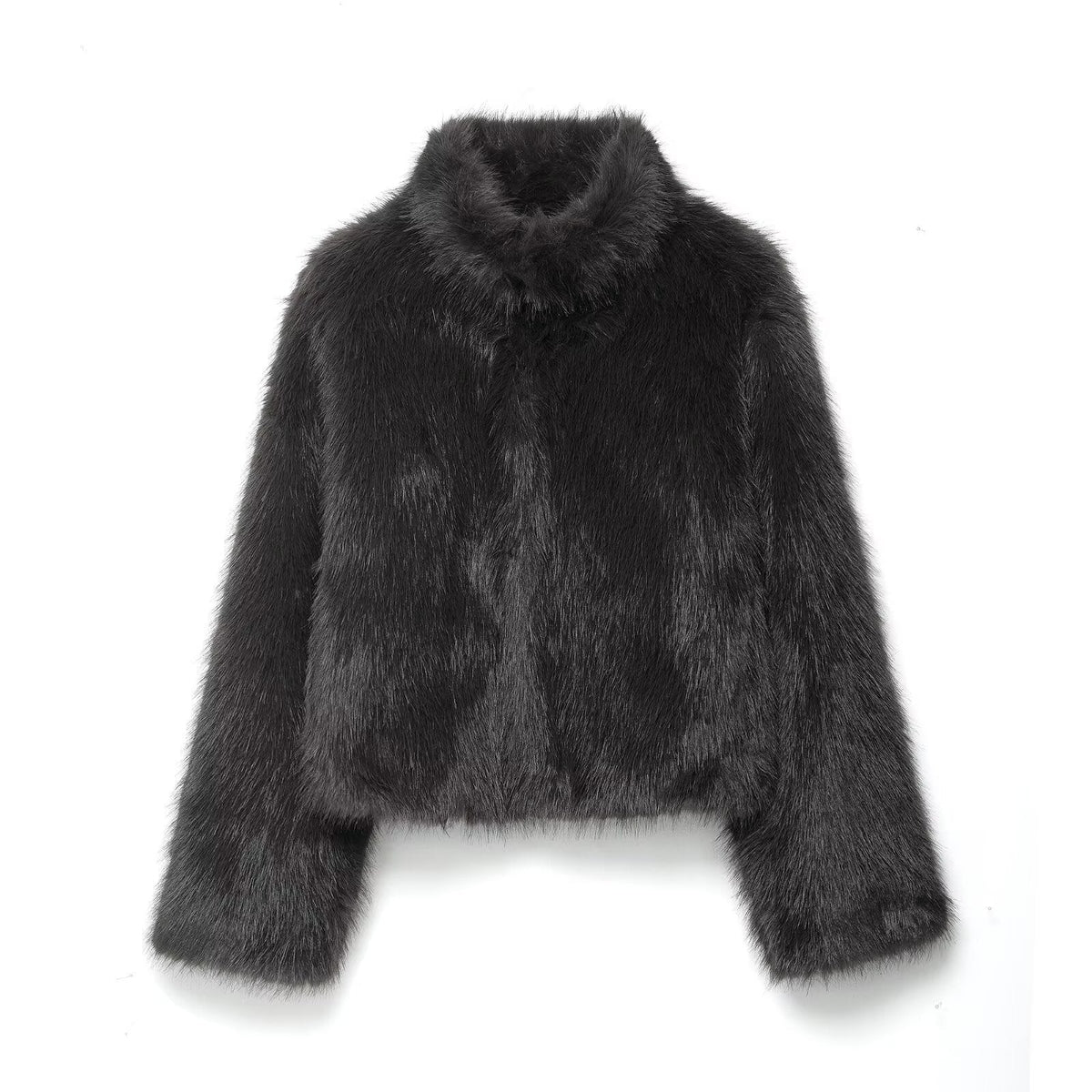 Vera | Faux Fur Coat Black Cropped Collar
