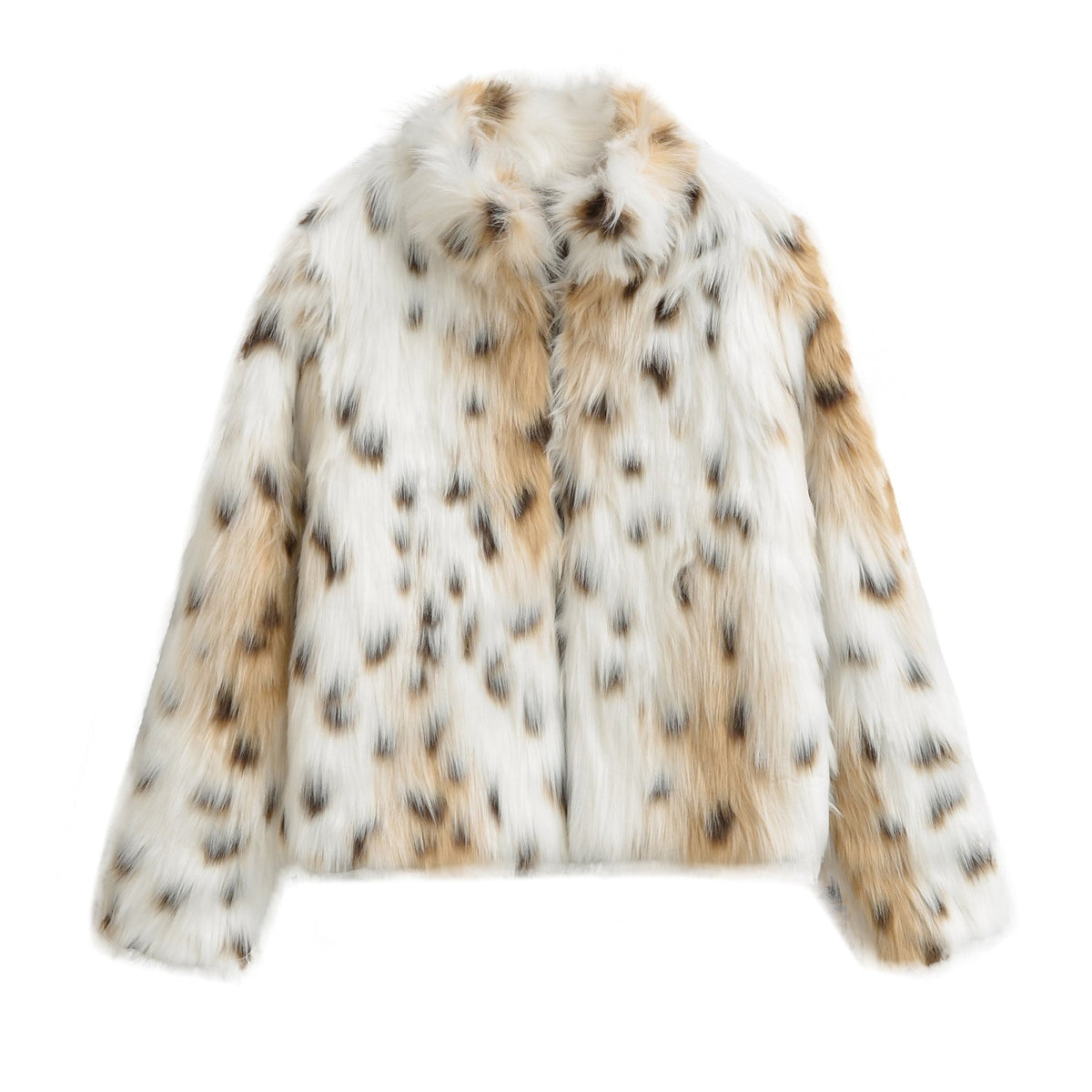 Iris | Faux Fur Coat Cream Brown Leopard Print Fluffy