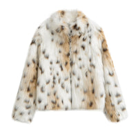 Iris | Faux Fur Coat Cream Brown Leopard Print Fluffy