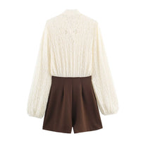 Fleur | Coquette Puff Sleeve Lace Blouse Cream Tie Neck
