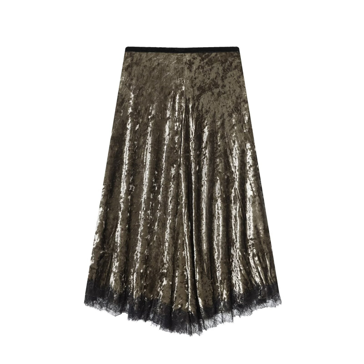 Paloma | Velvet Lace Midi Skirt Sage Green A Line