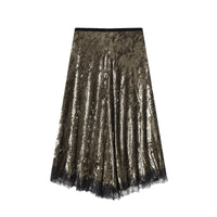 Paloma | Velvet Lace Midi Skirt Sage Green A Line