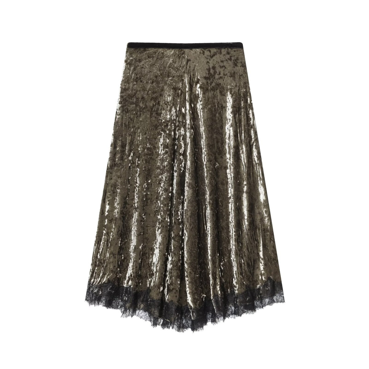 Paloma | Velvet Lace Midi Skirt Sage Green A Line