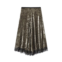 Paloma | Velvet Lace Midi Skirt Sage Green A Line