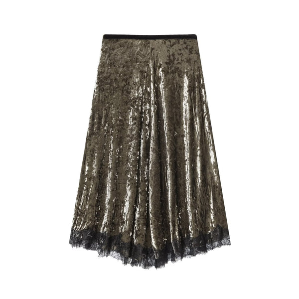 Paloma | Velvet Lace Midi Skirt Sage Green A Line