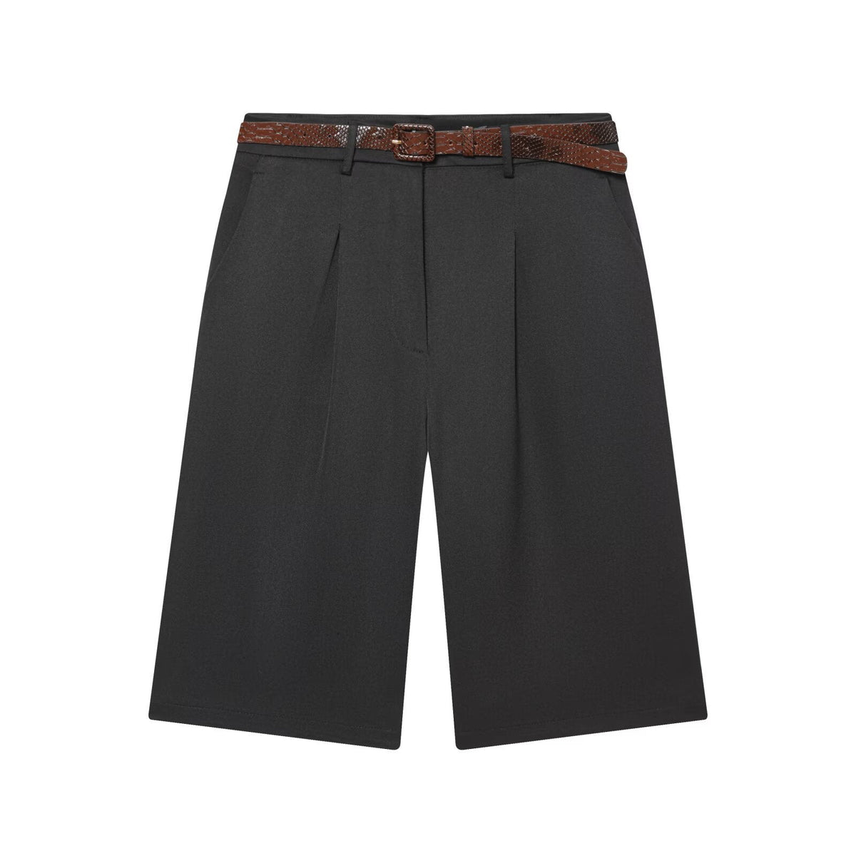 Elora | Tailored Bermuda Shorts Brown Pleated Belt