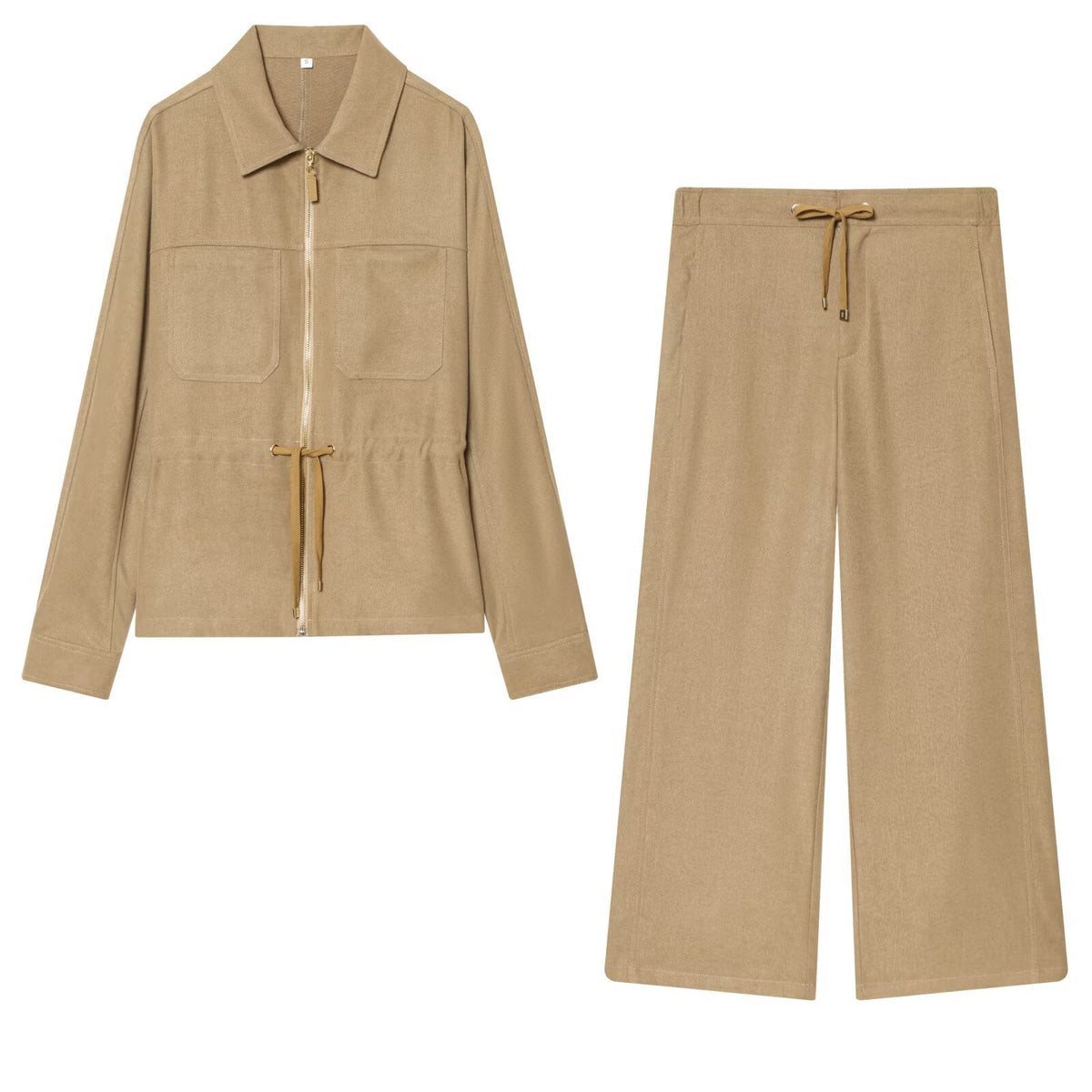 Alma | Linen Utility Jacket Pant Set Beige Wide Leg