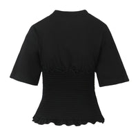 Vera | Coquette Smocked Tie Front Top Black Short Sleeve