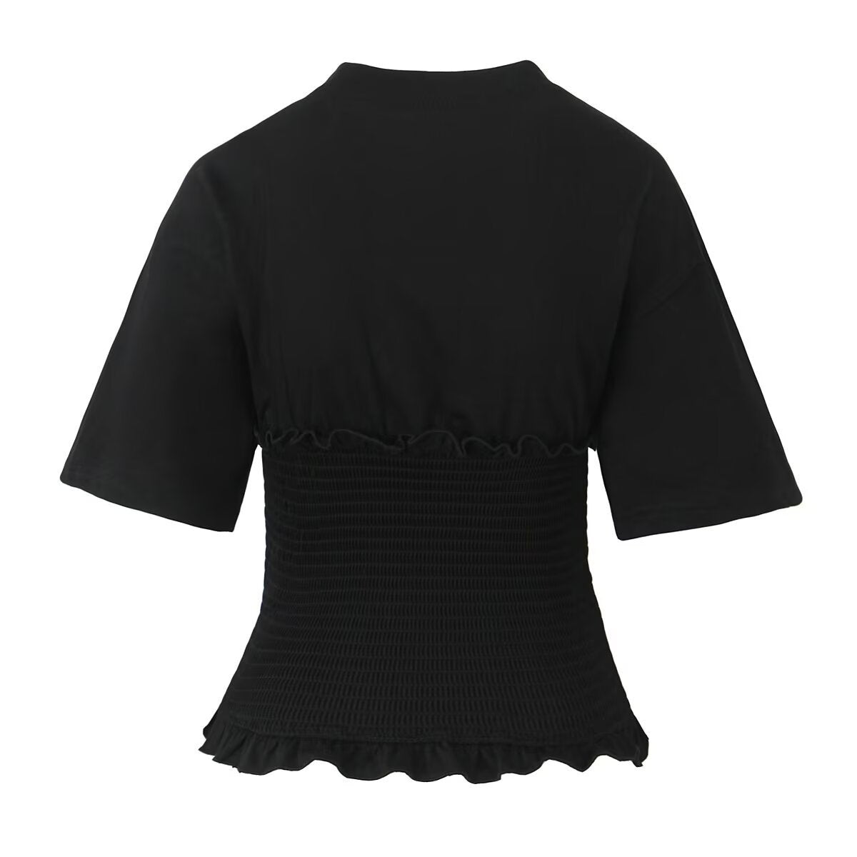 Vera | Coquette Smocked Tie Front Top Black Short Sleeve