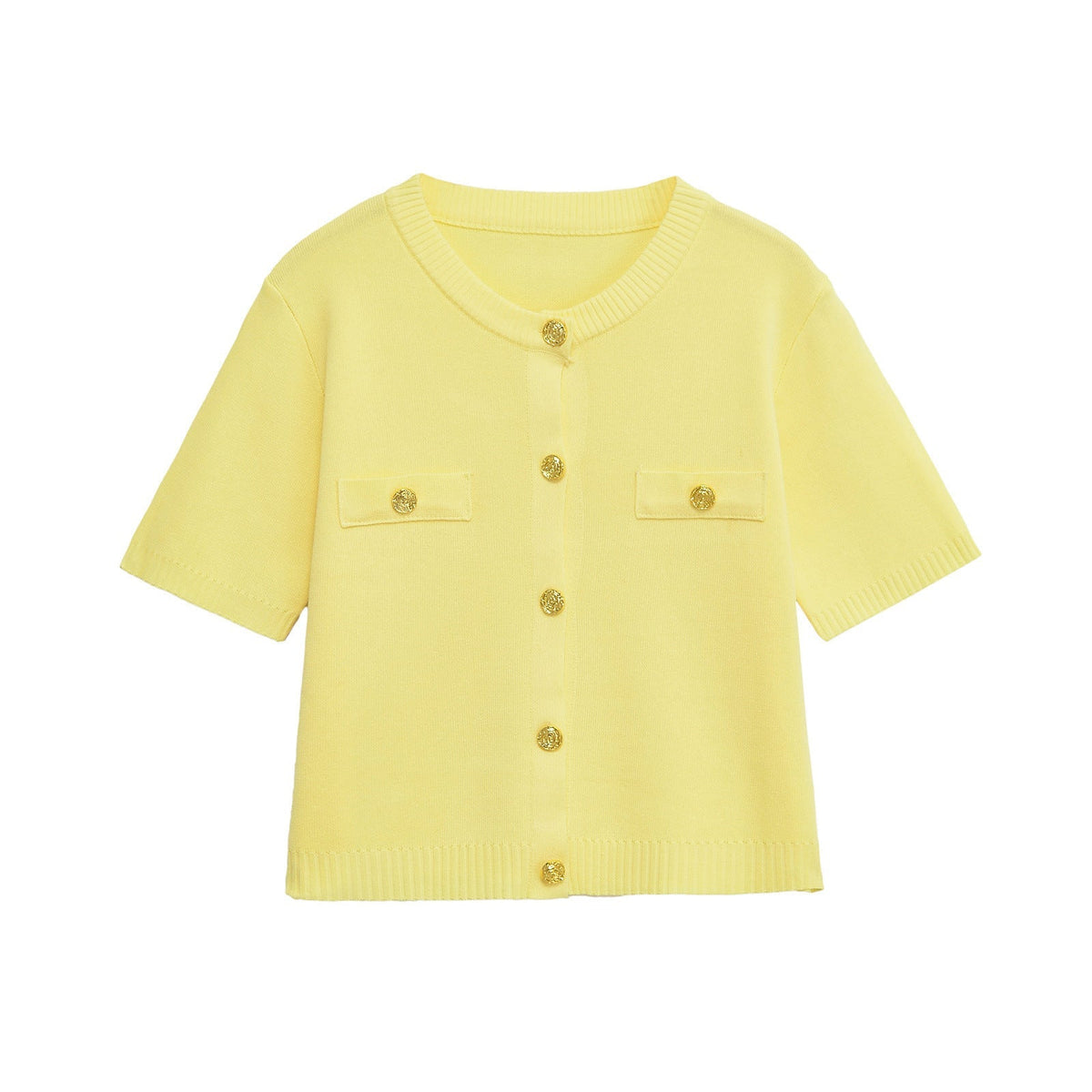 Vera | Knit Cardigan Yellow Short Sleeve Gold Button