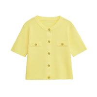 Vera | Knit Cardigan Yellow Short Sleeve Gold Button