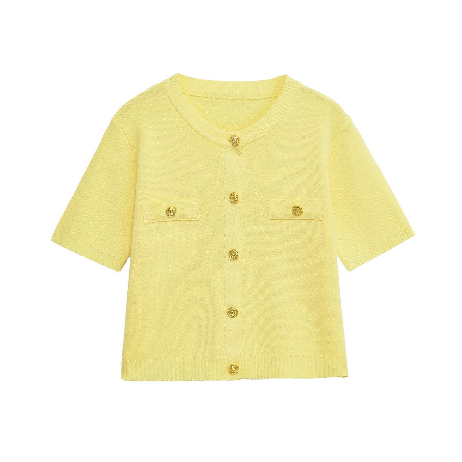Vera | Knit Cardigan Yellow Short Sleeve Gold Button